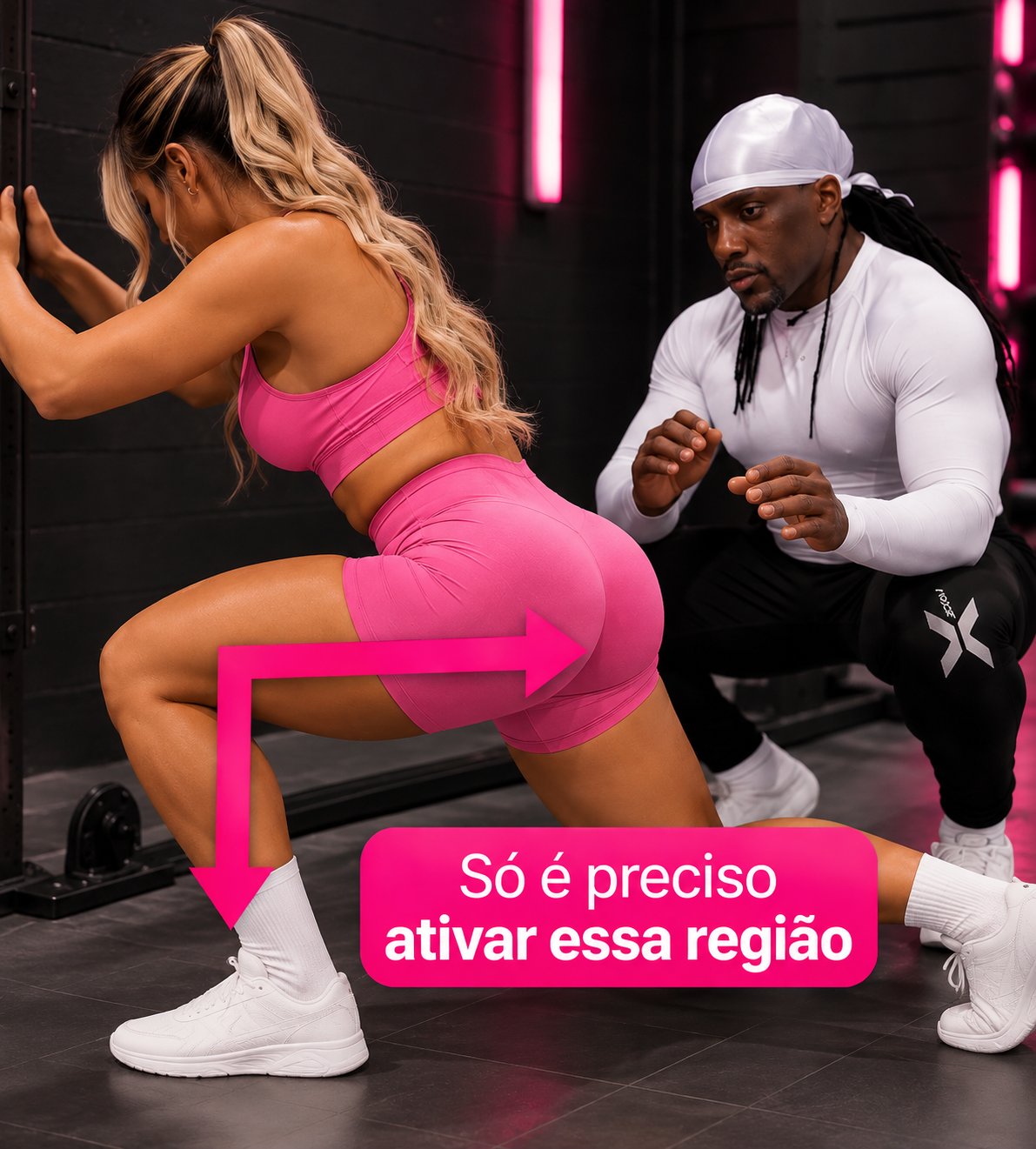 Treino de ativação de glúteos com acompanhamento do coach